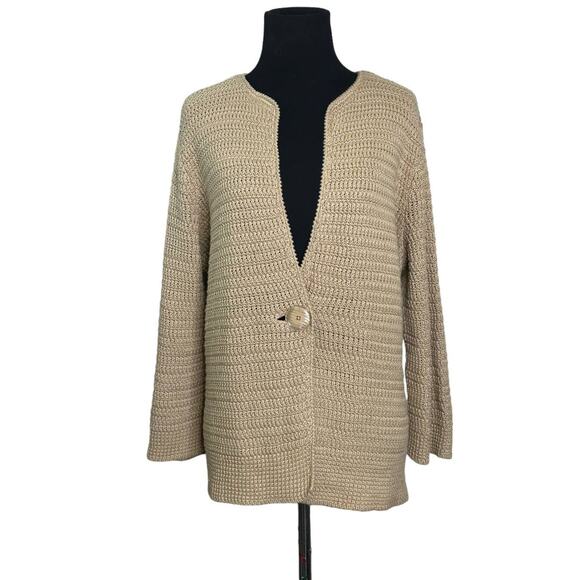 Jones New York beige one button 3/4 sleeves cardigan size Large - Picture 6 of 9
